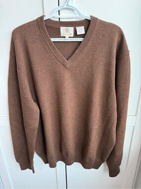 Viyella 100% Merino Wool Brown V-Neck Sweater – Men’s Large